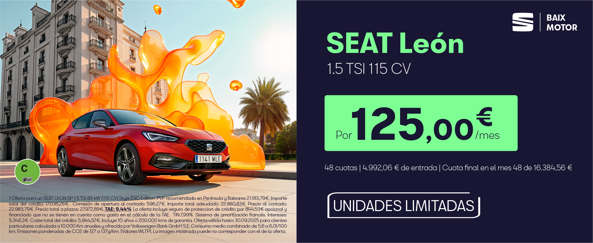 ¡Unidades limitadas! SEAT León TSI 115CV por 125€/mes*